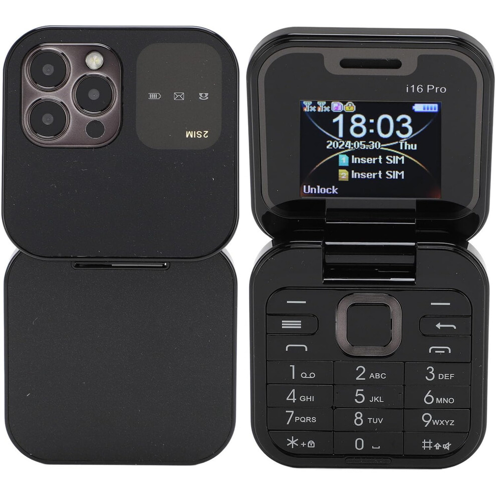 (Black) Flip Phone For Seniors, 2G Unlocked With Big Buttons & Led Flashlight, Dual Sim, 1.77 Inch Screen Black 747887423231