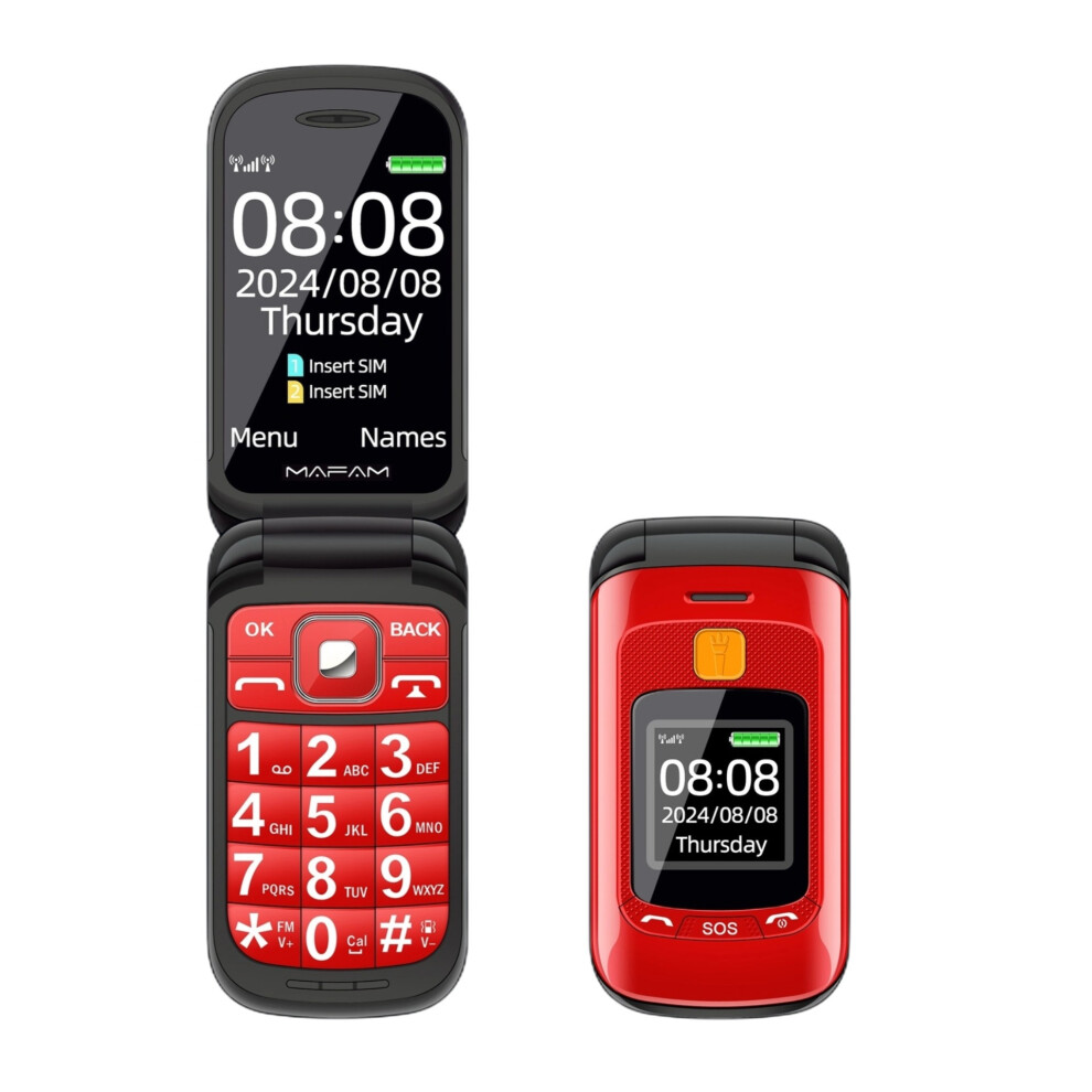 (Red) 2G Flip Mobile Phone For Seniors, Unlocked Dual Sim Flip Cell Phone With 2.4 Inch Main Screen And 1.4 Inch External Screen Red 747887423187