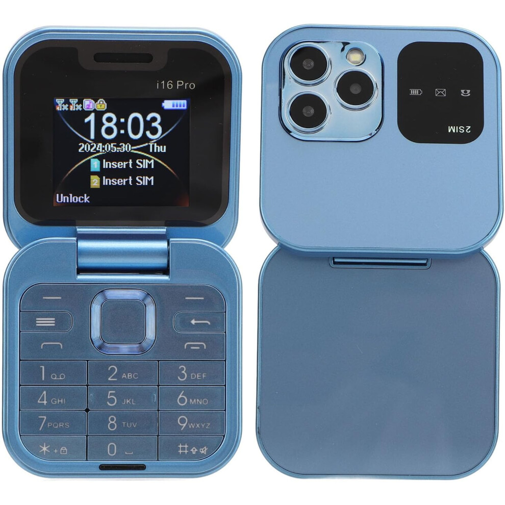(Blue) Flip Phone For Seniors, 2G Unlocked With Big Buttons & Led Flashlight, Dual Sim, 1.77 Inch Screen Blue 747887423248