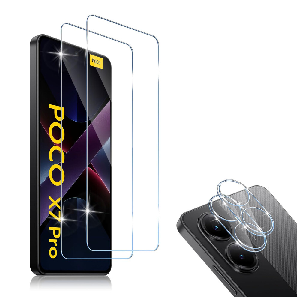 Tempered Glass Screen Protector With Camera Lens Cover, 9H, Bubble, 2 Pack For Xiaomi Poco X7 Pro 9092120968804