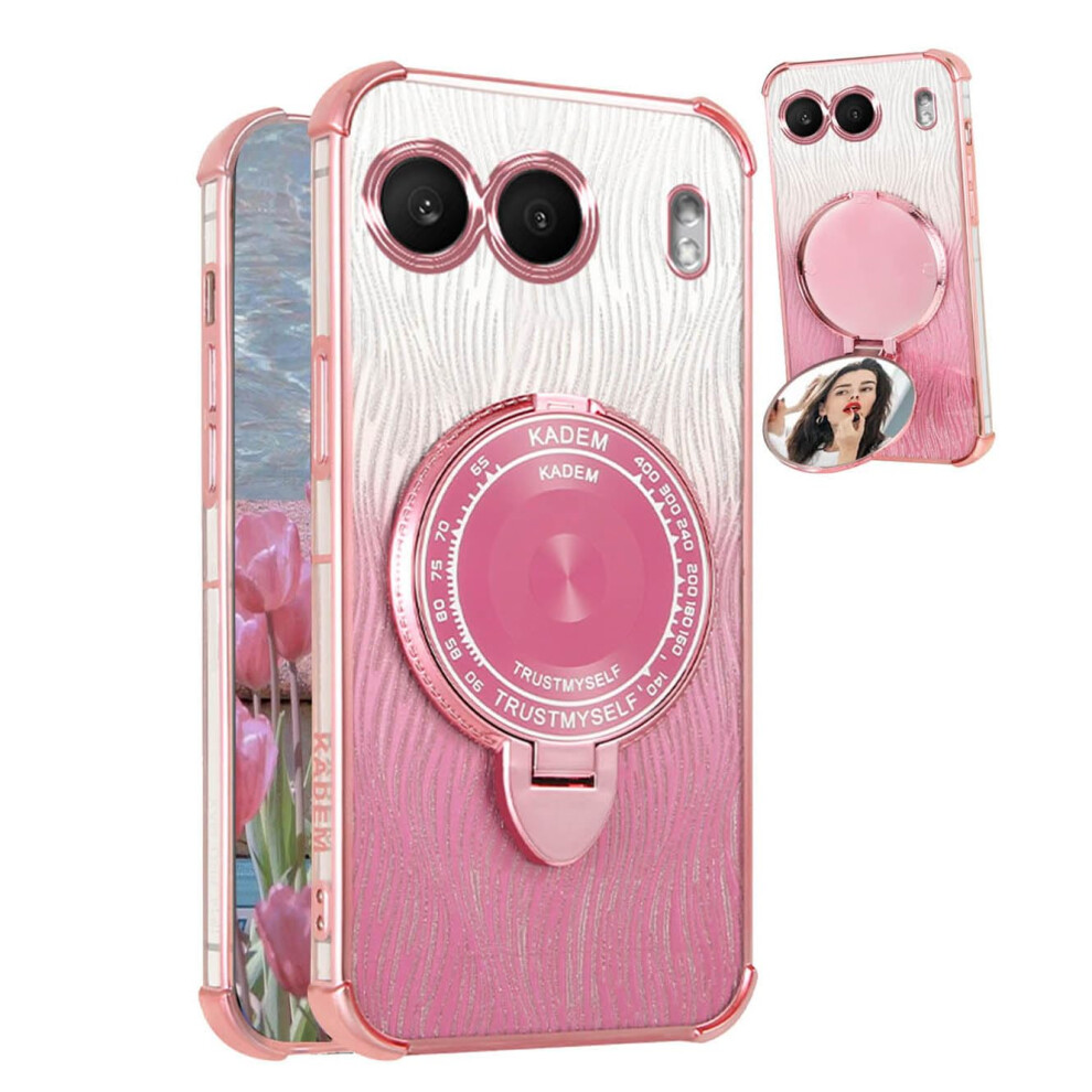 Case For Oneplus Nord 4 With Hidden Mirror Stand, Shockproof Silicone, Bling Shiny Cover Pink 9092120968842