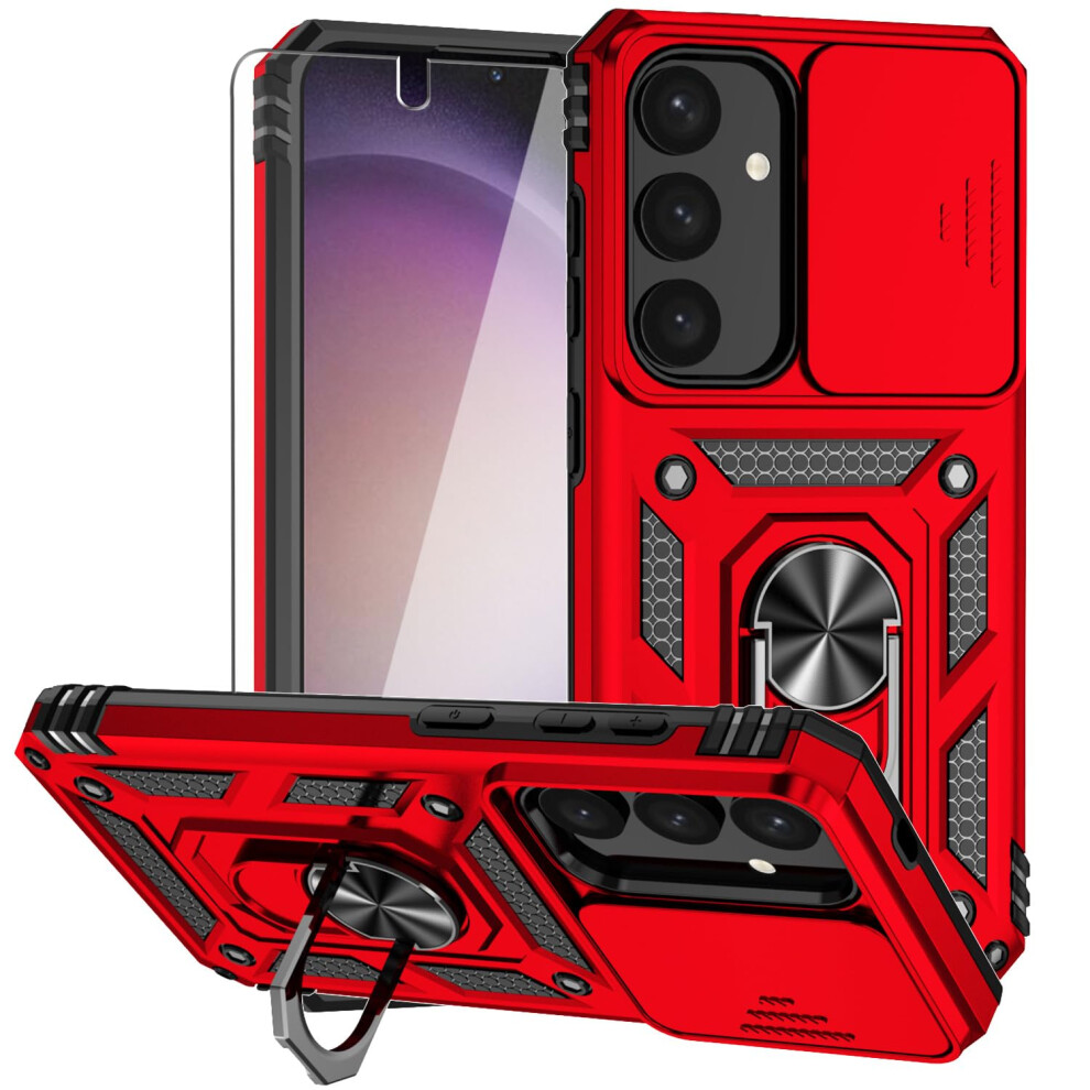 Case With Ring Kickstand, Camera Lens Cover, Military Grade Shockproof For Samsung Galaxy S25 Plus Red 9073542483649