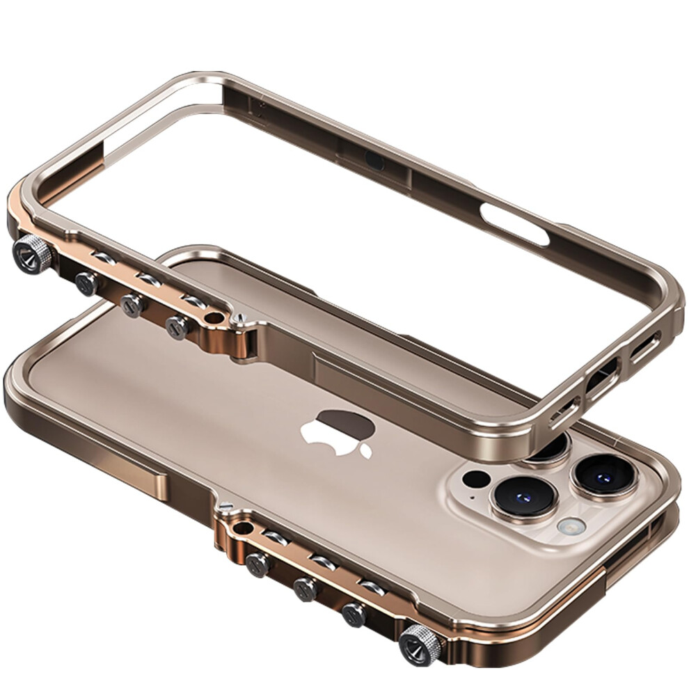 Metal Case For Iphone 14 Pro Max, Shockproof Aluminum Alloy Frame With Slim Matte Finish And Mechanical Buttons Gold 9330225178040