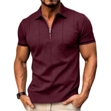 Gebreide Herenshirts met Kwartrits, Casual, Modieus, Slim Fit, Golfshirts Wijnrood XL