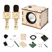 DIY Speaker Box Kit Electronic Sound Amplifier with 2 Wireless Mic ,Portable Wood Case Speaker Sound