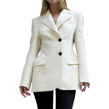Dames Slim Fit Trenchblazer met V-Hals en Getailleerde Pasvorm, Geschikt voor Kantoor en Woon-Werkverkeer. Elegant en Flatterend Ontwerp. Wit L