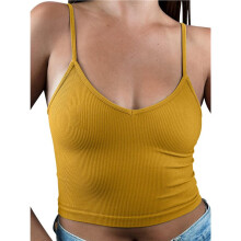 Dames Tanktop met Ronde Hals, Geribbelde Gebreide Stof, Mouwloos, 'Wife Beater' Camisole Shirt Geel M