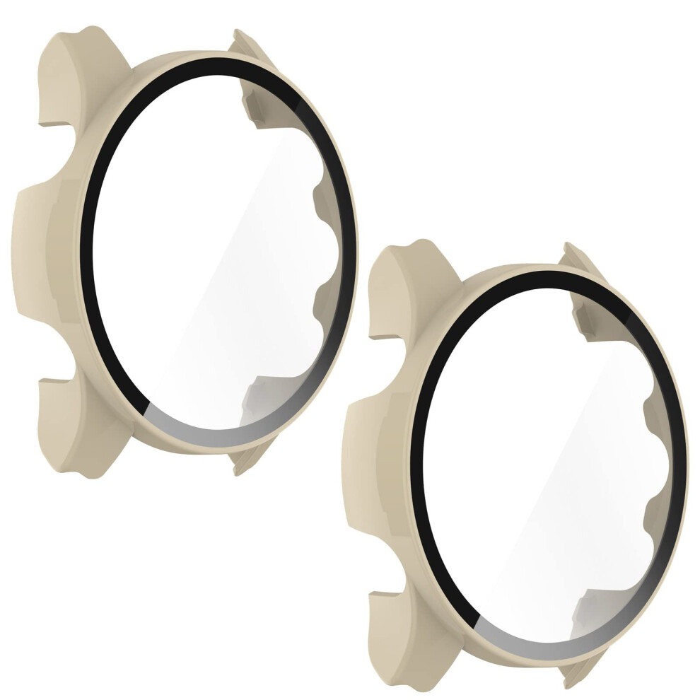 Shockproof Hard Pc Case With Tempered Glass Screen Protector 2 Pack For Garmin Forerunner 955 Beige 9073542484387