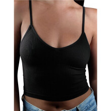 Dames Tanktop met Ronde Hals, Geribbelde Gebreide Stof, Mouwloos, 'Wife Beater' Camisole Shirt Zwart XL