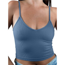 Dames Tanktop met Ronde Hals, Geribbelde Gebreide Stof, Mouwloos, 'Wife Beater' Camisole Shirt Lichtblauw XXL