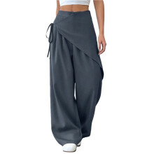 Women Wide Leg Baggy Flowy High Waisted Pants Loose Fit Casual Cozy Cute Y2k Trousers Gray M