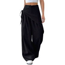 Weit Geschnittene, Weite Damenhose mit Hohem Bund, Lockerer Passform, Lässig, Bequem, Süß, Y2K-Hose Schwarz M