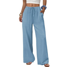 Wide Leg Pants for Women Drawstring Elastic Waist Trousers with Pockets Summer Vacation Clothes Light S