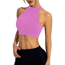 Mouwloze Tanktop met Ronde Hals, Geribbelde Gebreide Crop Top voor Dames Sering S