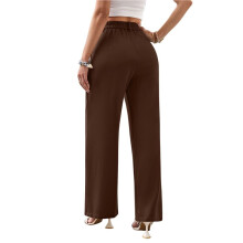 Dames Pantalon met Wijde Pijpen, Hoge Taille, Zakelijke Casual Broek, Palazzo Broek met Knoopsluiting Bruin XXL