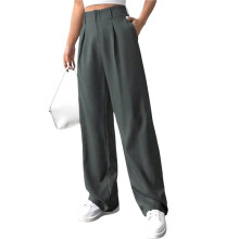 Dames Werkbroek met Hoge Taille, Zakelijke Casual Outfit, Kantoorbroek met Zakken Donkergrijs XXL