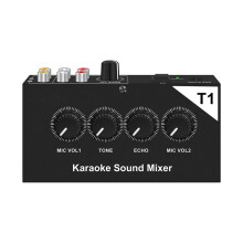 Tragbarer Audio-Mixer mit Zwei Mikrofoneingängen, Kabel und EU-Stecker für Karaoke-Soundsysteme