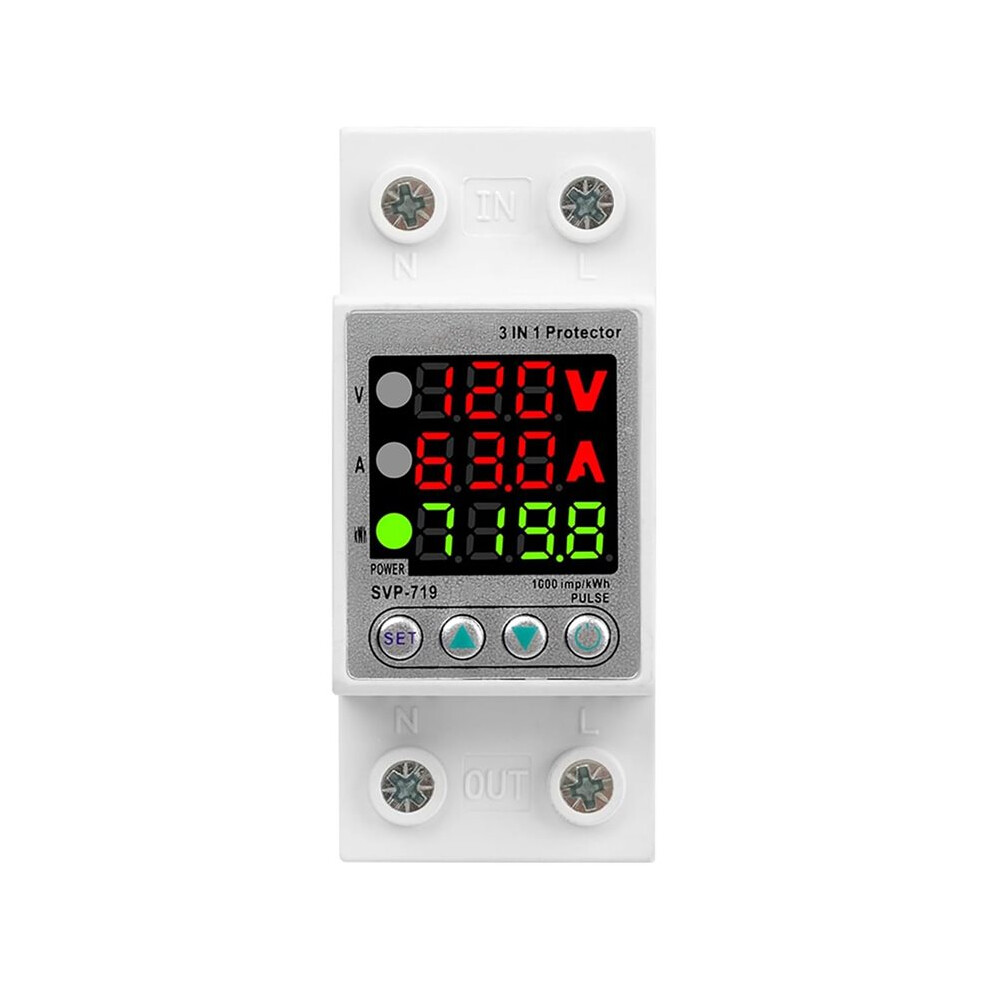 Svp719 3 Led Display 63A Voltage Surge Protector Relay With Limit Current Protection,Single Phase Low Voltage Monitor 6034264381517