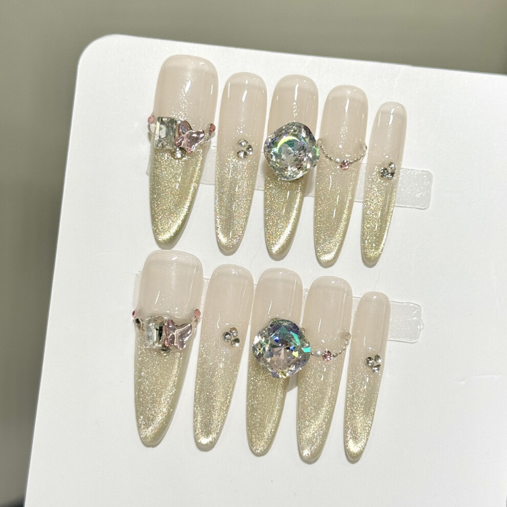 Photos - Manicure & Pedicure Tools (XS) Cat Eye 3D Rhinestone False Nails Kit for Women