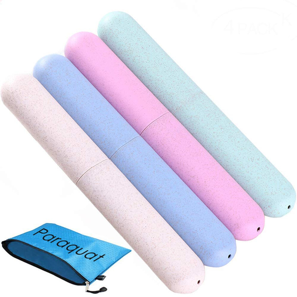 4pcs Wheat Straw Travel Toothbrush Case Set with Secure Lid Closure for Camping and Trips