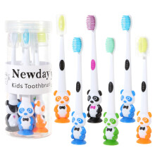 Kids Toothbrushes 6 Pack Soft Bristles with Suction Cup Base and Travel Covers, Bear Panda Design