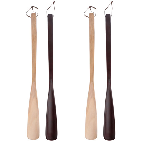 4Pcs Wooden Shoehorn Tool Assorted Color Convenient Long Handle Lifter 1