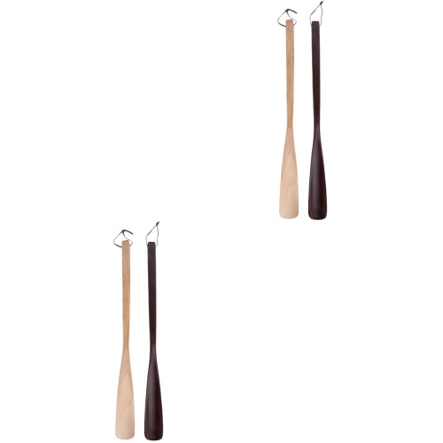 4Pcs Wooden Shoehorn Tool Assorted Color Convenient Long Handle Lifter 2