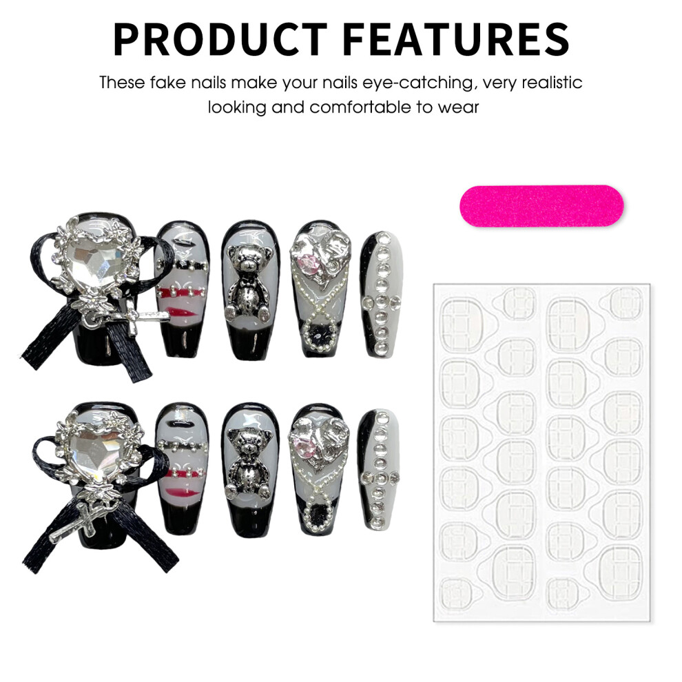 Roc-Electron (Xs) Rhinestone False Nails - Chip & Smudge Proof