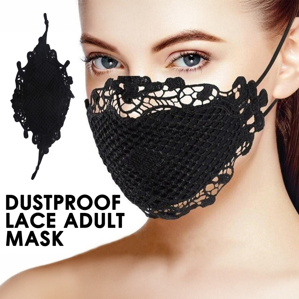 (Black) Washable Lace Mask With Adjustable Loops 6001832535276