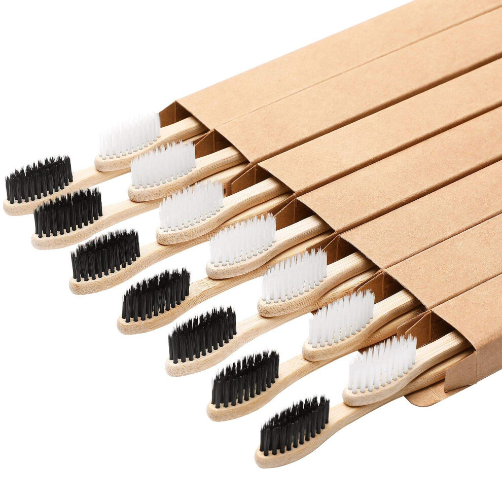 Bamboo Toothbrush Set 14 Pcs Biodegradable BPA  Bristles Eco Friendly Family Pack for Adults