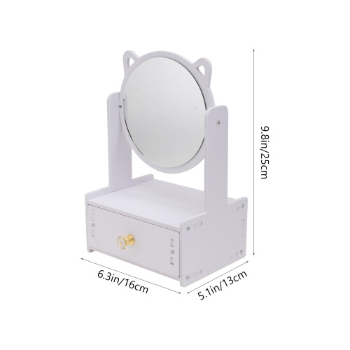 1Pc Rotating Desktop Makeup Mirror with Storage Drawer White for Home 1