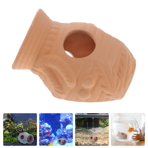 Light Brown Ceramic Fish Tank Cave Durable Aquarium Shelter Decor 2