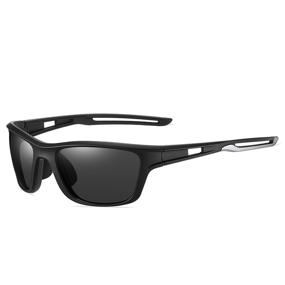Hue-Grain (Black Grey, Silver Mirror Legs) Sports Polarized Sunglasses For Men Women