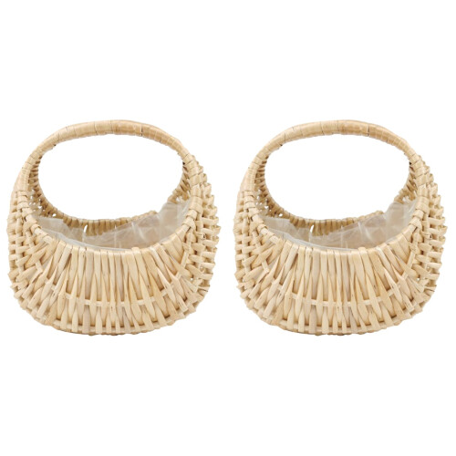2Pcs Handcrafted Wicker Mini Flower Basket Beige for Home Display 1