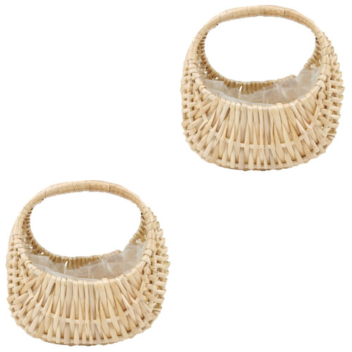 2Pcs Handcrafted Wicker Mini Flower Basket Beige for Home Display 2