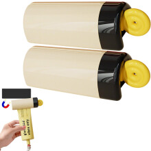 Set of 2 Magnetic Wall Mounted Toothpaste Squeezer Rollers, Kids Friendly Bright Yellow Tube Dispenser