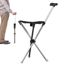 Folding Walking Stick with Seat, Adjustable Tripod Cane Chair with AntiSlip Base for Seniors Outdoor