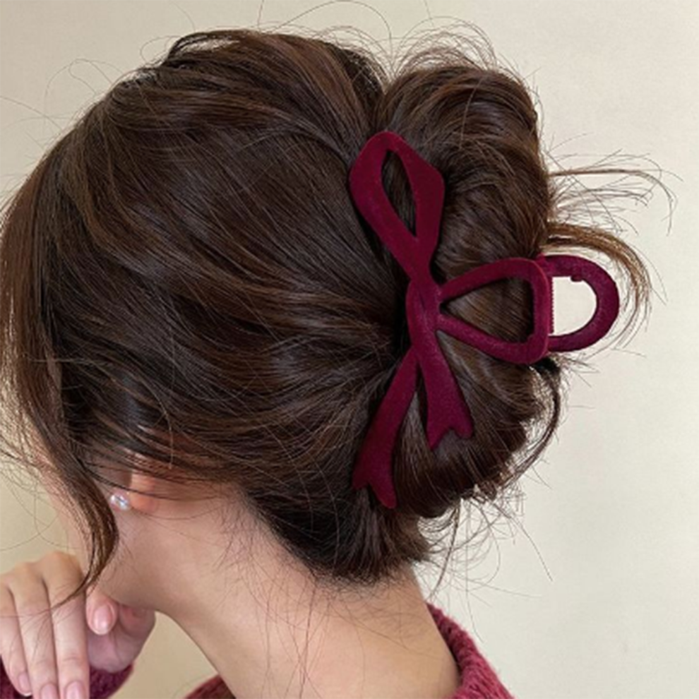 Roc-Electron (Red) Bowknot Hair Claw Clip With Ribbon - Women\'S Gift
