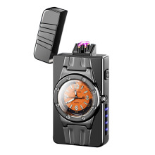 Luxury Windproof Plasma Lighter with Cat's Eye Stone, LED Light, Fast Charging, Black Ice Orange