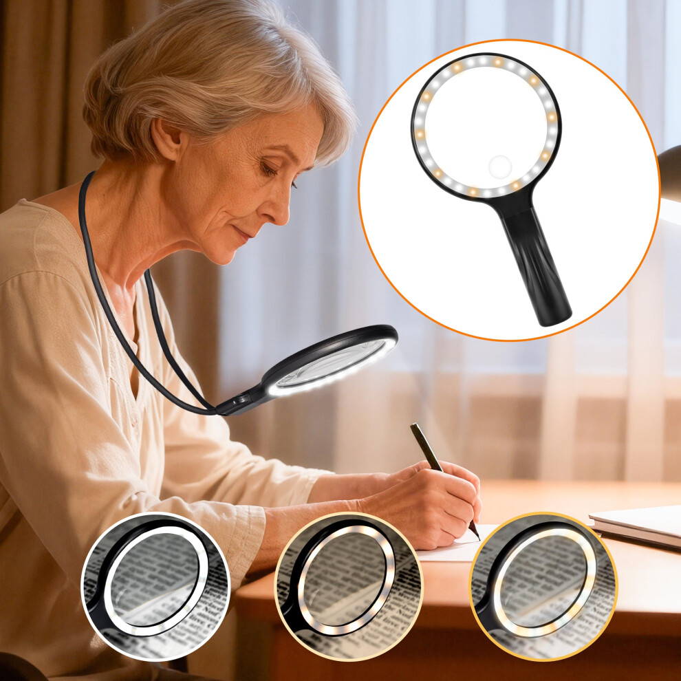 Light Hands Magnifying Glass With Neck Wear 5X And 10X Led For Reading, Sewing, Seniors