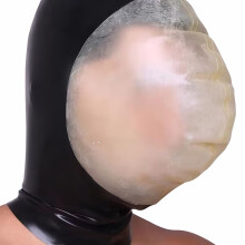 Black and Transparent Latex Hood XXL Full Coverage Rubber Mask with Clear Visibility Panel