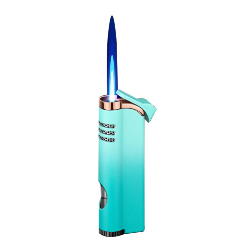 Torch Lighter Gradient Blue Windproof Adjustable Jet Flame Refillable Metal Butane for Outdoor