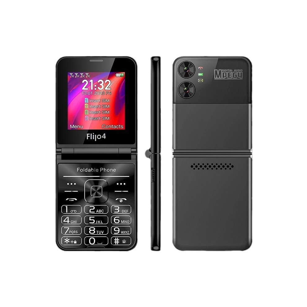 (Black) 2G Flip Phone For Seniors, 2.6 Inch Screen Dual Sim Unlocked Flip Cell Phone, Big Button Mobile Phone With 1400Mah Battery For Elderly Black 747887423217
