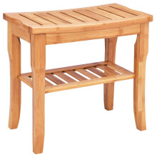 Bamboo Shower Bench Seat with Storage Shelf Spa Stool for Indoor and Outdoor Use