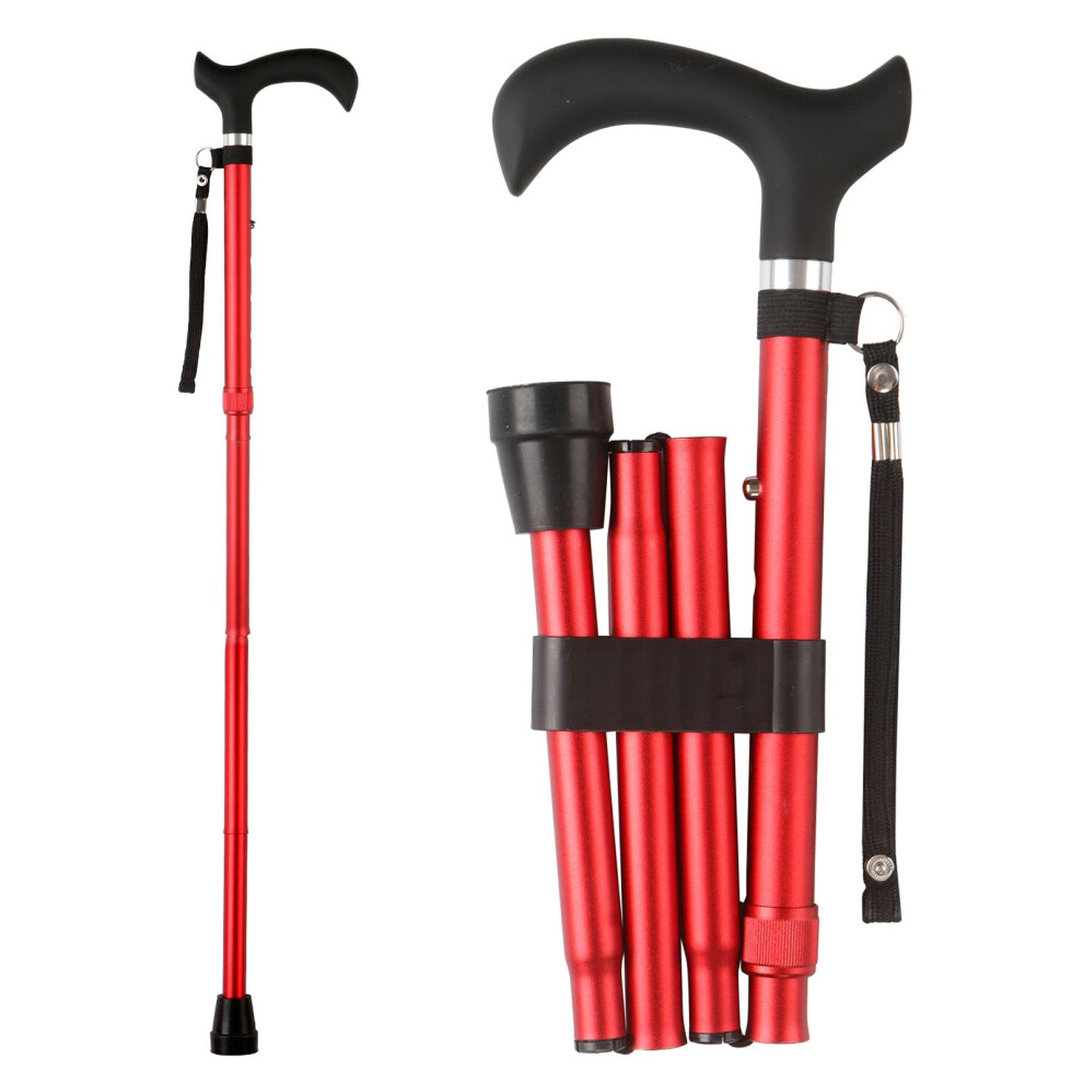 Red Walking Cane For Seniors Collapsible Adjustable Stick With Ergonomic Comfort Grip Handle