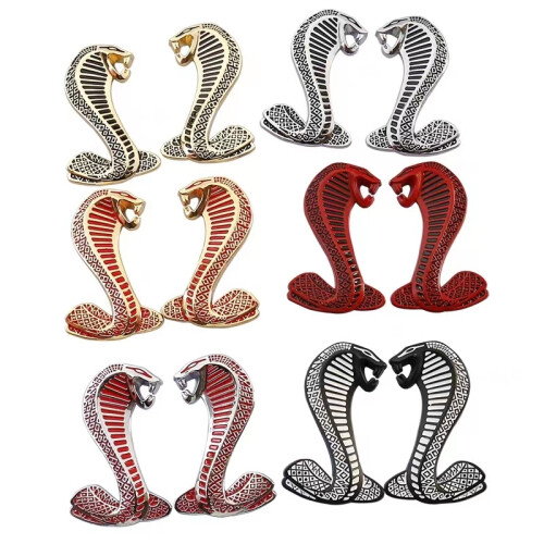 Μπροστινή μάσκα αυτοκινήτου Cool Metal Snake Cobra με έμβλημα πλευρικού φτερού, στυλ D δεξιά 2