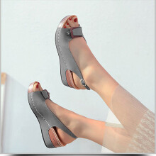 (Gray, 35) Women\'s Wedge Casual Sandals Open Toe Buckle Ankle Strap Synthetic Wedge Sandals for Women Dressy Summer