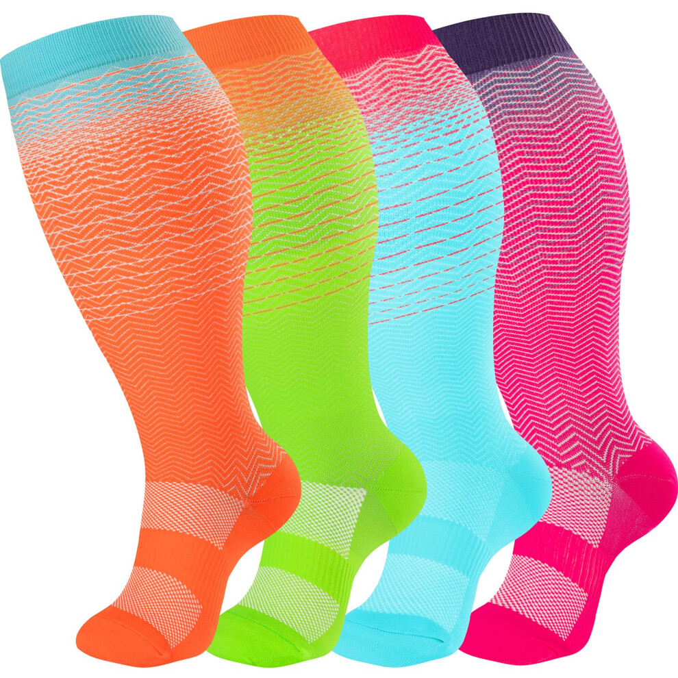 4 Pairs Plus Size Compression Socks 2030 mmHg Extra Wide Calf Support for Medical and Running