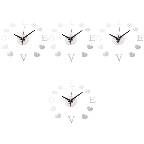 4Pcs Silver Acrylic Wall Clock Frameless Sticker DIY Home Office Decor 2