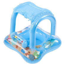Baby Pool Float Sunshade Swim Ring for Infants, Blue, PVC, Handle & Bell